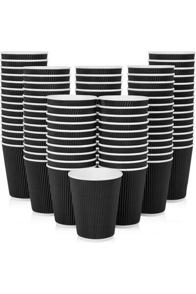 MARKQ [عبوة من 50 قطعة] أكواب قهوة وشاي سوداء للاستخدام مرة واحدة سعة 12 أونص...