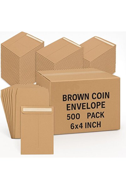 MARKQ مظاريف عملات معدنية بنية اللون [عبوة من 500]، 6 × 4 بوصات، مظاريف بذور ذاتية اللصق من كرافت، 80 جرامًا للمتر المربع