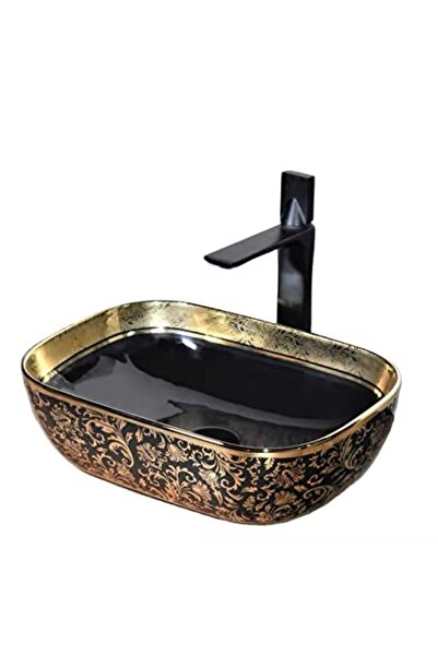Lumini de Poveste Lavoar Ceramica, pe blat, Negru, Auriu, Rectangular, Glam LDPG519