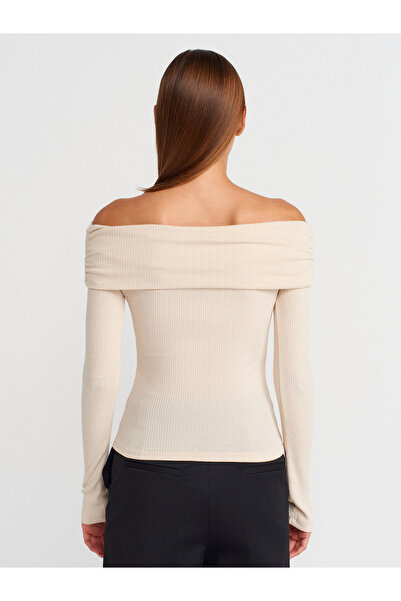 Dilvin 32128 Omuzları Açık Uzun Kollu Top-Taş