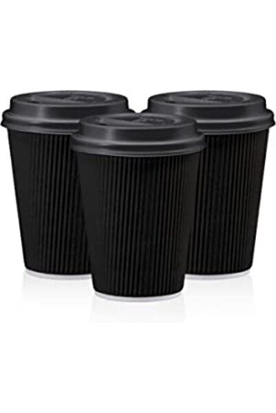 MARKQ [عبوة من 25] أكواب قهوة سوداء للاستخدام مرة واحدة سعة 8 أونصات مع أغطية...