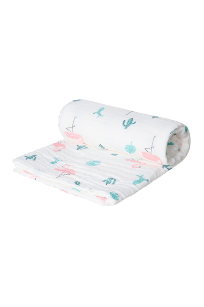 Akuku Multifunctional muslin baby blanket Flamingo 110x105 cm, lightweight fabric made of cotton