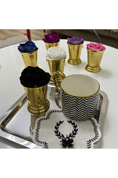 Elzemm store Decorative Gold Plated Rose Bowl Includes 6 Colorful Roses