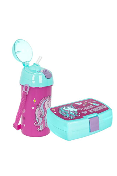 OEM Комплект запеканка за храна 750 мл и бутилка за вода 500 мл Еднорог - 2 бр.