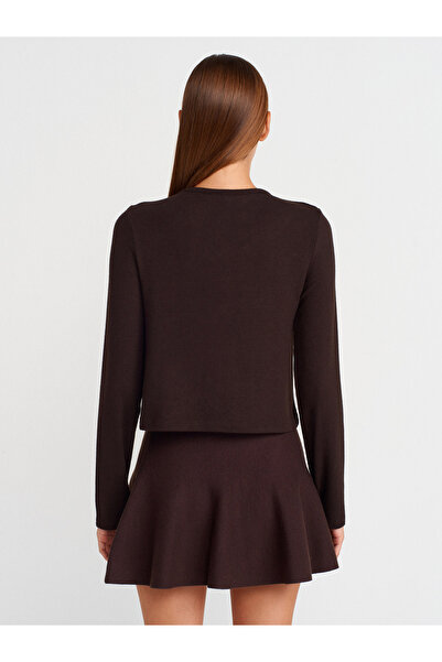 Dilvin 80120 Elastic Waist Knitted Skirt - Dark Brown