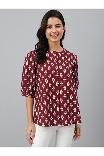 IndHeritage Maroon top with white ethnic prints