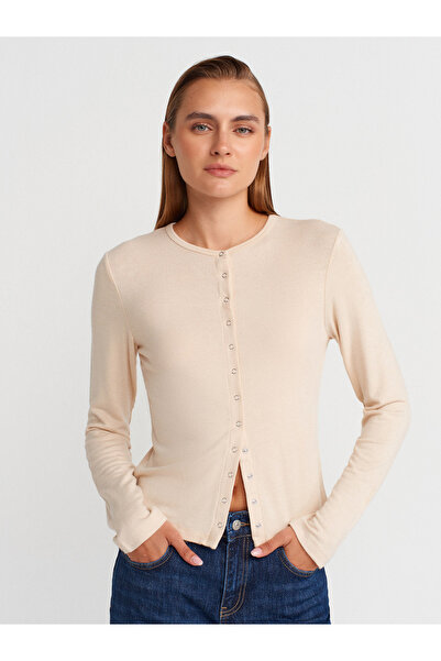 Dilvin 32055 Long Sleeve Cardigan-Stone