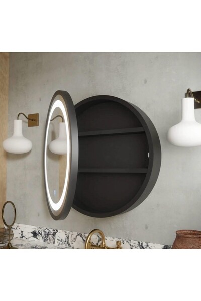 Lumini de Poveste LED mirror with storage (black cabinet) 50 cm
