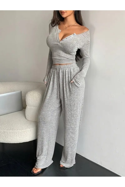 BERYY MODA Kadın Gri Baggy Battal Büyük Beden Spor Giyim Kaliteli Bol Kesim E...