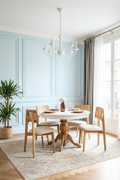 Woodenbend Rosense Açılır Masa Takımı 100 cm (Açılınca 100x130 cm) – 4 Natural Hazeran Mirla Sandalye