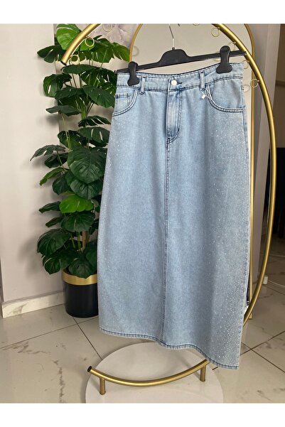 Anka Tesettür Taşlı Kot Etek