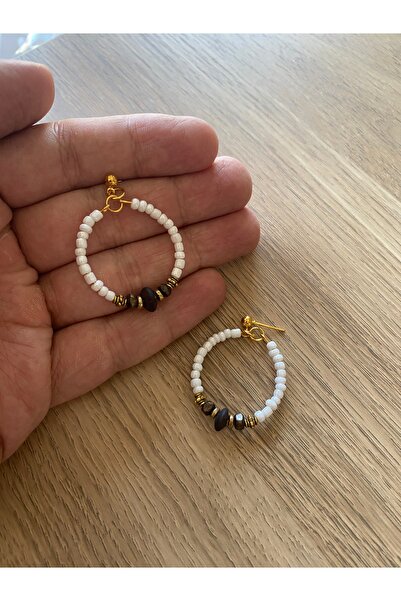 dela otantik Bohemian Style White Beaded Hoop Earrings – Handmade Ethnic Authentic Bijouterie Jewelry