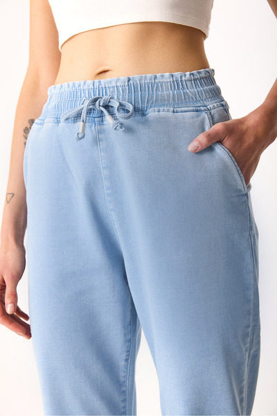 VENA Marla Sky Blue High Waist Slouchy Jogger Pants-Sky Blue