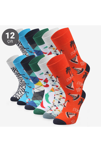 MARİA CALZE 12-Piece Unisex Mixed Color Socks – Colorful, Comfortable and Economic for Daily Use
