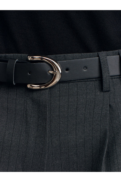 Dilvin 72171 Kemerli Geniş Paça Kumaş Pantolon-Antrasit