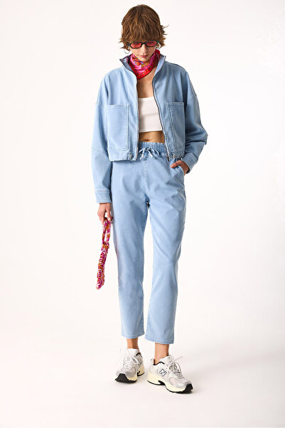 VENA Marla Sky Blue High Waist Slouchy Jogger Pants-Sky Blue