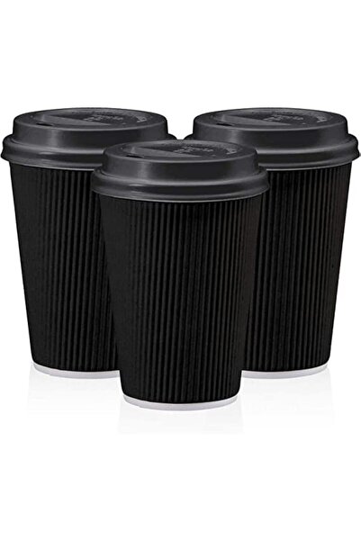 MARKQ [عبوة من 25] أكواب قهوة سوداء للاستخدام مرة واحدة سعة 12 أونصة مع أغطية...