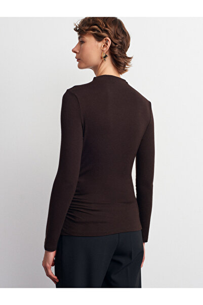 Dilvin 32139 Μακρυμάνικο μπλουζάκι με κορδόνι-Σκούρο καφέ