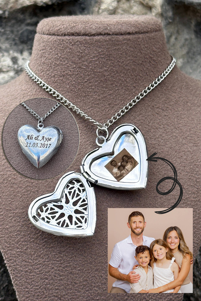 Takı Dükkanı Photo Holder Picture Printed Name Written Cover Heart Necklace Gift for Lover Bbk48Y