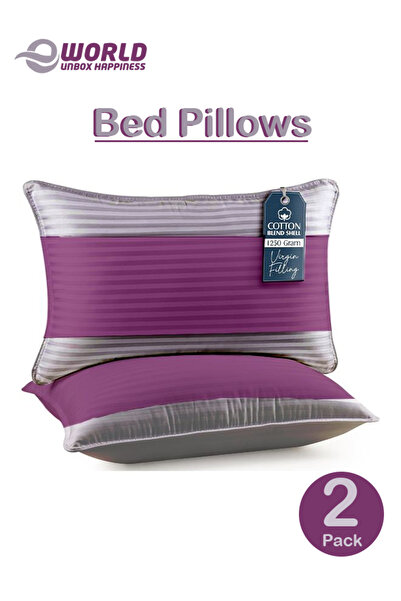 Eworld Pack of 2 Premium Down Alternative Bed Pillows, Hotel Quality, Hypoallergenic, Purple-Gray