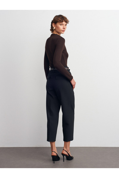 Dilvin 72166 Belted Carrot Fit Pants-Black