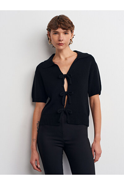 Dilvin 10809 Bowknot Knitwear Top-Black