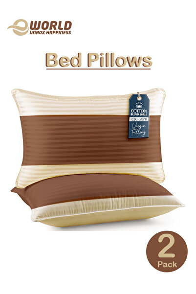 Eworld Pack of 2 Premium Down Alternative Bed Pillows, Hotel Quality, Hypoallergenic, Cream-Brown