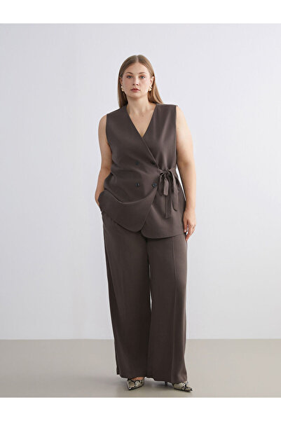 LC Waikiki MG TREND'EN Kahverengi Loose Fit Geniş Paça Kadın Pileli Pantolon