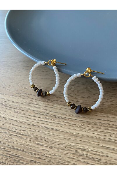 dela otantik Bohemian Style White Beaded Hoop Earrings – Handmade Ethnic Authentic Bijouterie Jewelry
