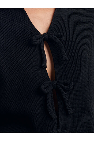 Dilvin 10809 Bowknot Knitwear Top-Black