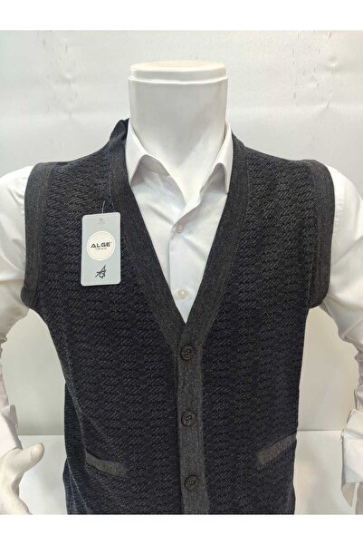 ALGE TRİKO Güncüoğlu Steel Knitted Buttoned Anti-Pilling Men's Knit Vest