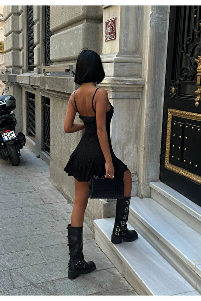Bak Moda Mini Lace Ruffle Black Dress