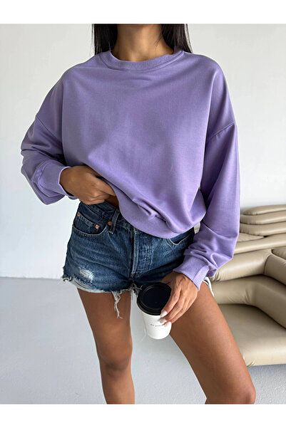 hazelin Women's Lilac Crew Neck 2 Thread Sweatshirt Hzl25W-Fry123391