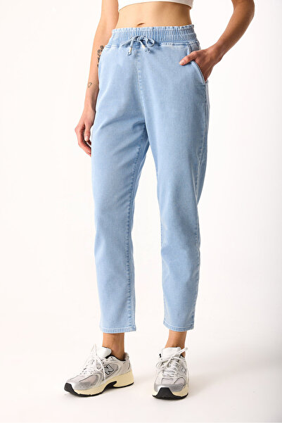 VENA Marla Sky Blue High Waist Slouchy Jogger Pants-Sky Blue