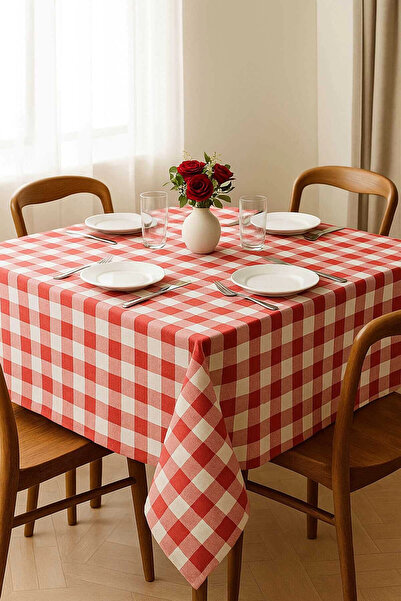 Mira Home Fiber Checkered Tablecloth Table Cloth Plaid Pattern 160X160 cm Red