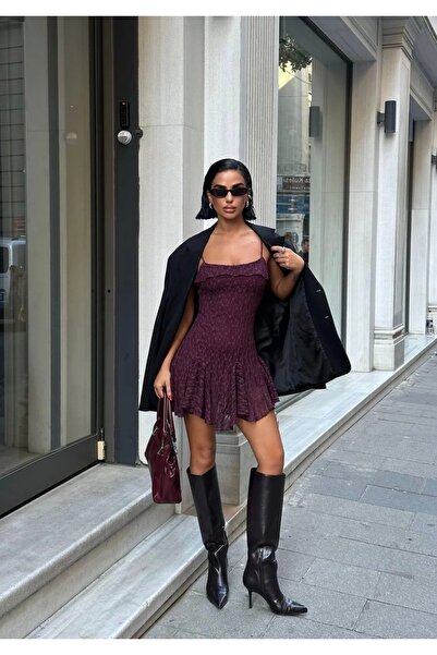 Bak Moda Mini Lace Ruffle Purple Dress