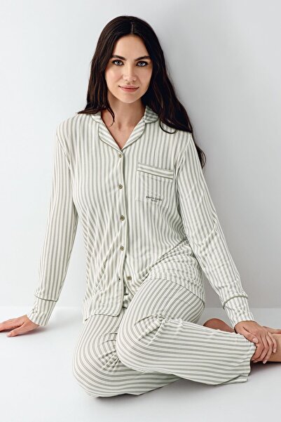 Pierre Cardin Γυναικείο σετ πιτζάμες με ριγέ μπροστινό κορδόνι, 50% Modal 50%...