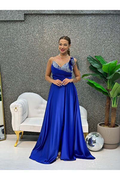 E&A Eren Abiye KALP YAKA DERİN YIRTMAÇLI SATEN ABİYE