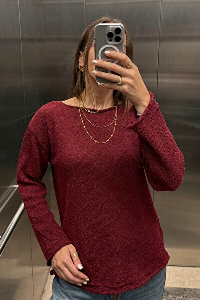 Noi Belis Pulover de tricotat texturat cu gât barcă oversize de bază AW25KZ0032