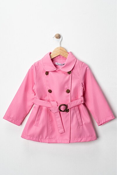 Seramis معطف وردي للأطفال – ماركة، مع حزام خصر، زر مزدوج، معطف للفتيات