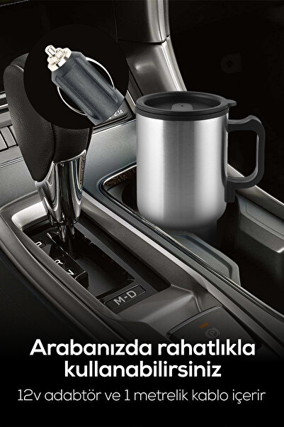 indirimsevinci Car Thermos Mug 12V Cigarette Lighter Heated Stainless Steel Travel Mug Cup 450ml
