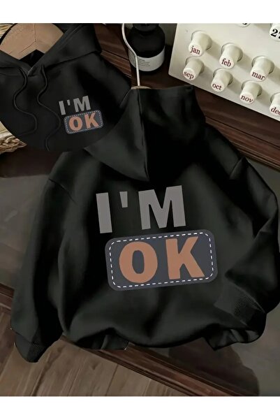 CLASİVA سويت شيرت بقلنسوة 3 خيوط I,M Ok مكتوب عليه تصميم مريح وأنيق للجنسين ل...