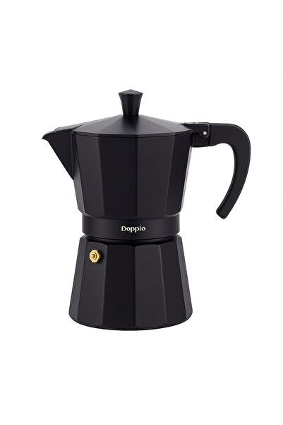 DOPPİO Coffee Pot – Classic Aluminum Moka Pot (6-Cup, Black)