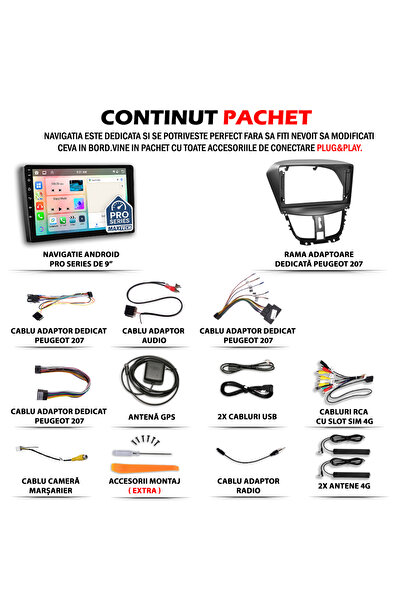 MaxTech Navigatie Peugeot 207 (2009-2013) dedicata, 8 GB Ram 128 GB Rom OctaCore, Carplay & Android auto