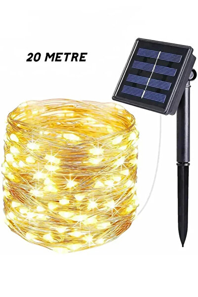 TeknoClass Güneş Enerjili 20 Metre Peri Led Işık 200 Led 8 Mod Dış Mekan Ağaç Balkon Solar Bahçe Aydınlatma