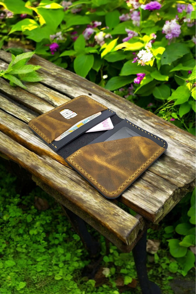 Leather Cy Eclipse Black Camel Genuine Leather Men Women Card Holder Wallet Name Writing Included Handmade Unisex