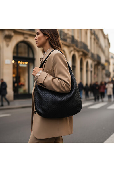 KISCHE Casual Knitting Model Zipper Closure University Women's Hand and Shoulder Bag