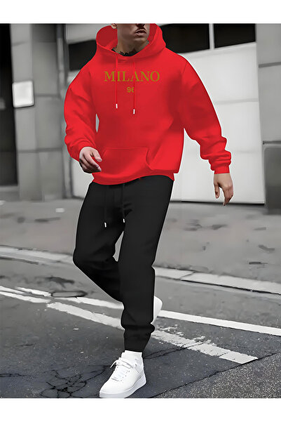 Lider Leather 2’li Unisex Baskılı Kapüşonlu Eşofman Takımı – Sweatshirt & Lastik Paçalı Jogger Alt