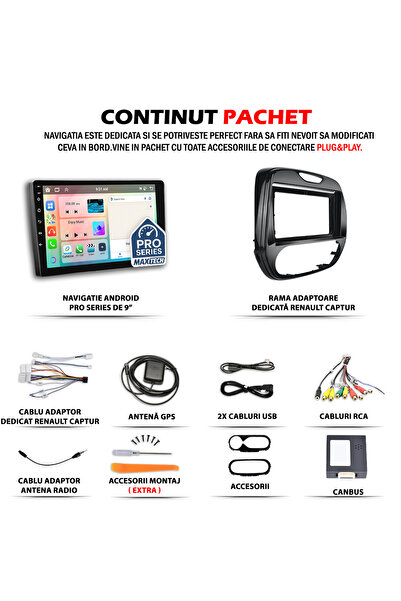 MaxTech Navigatie Renault Captur 2013-2017 dedicata, 6 GB Ram 128 GB Rom OctaCore, Carplay & Android auto