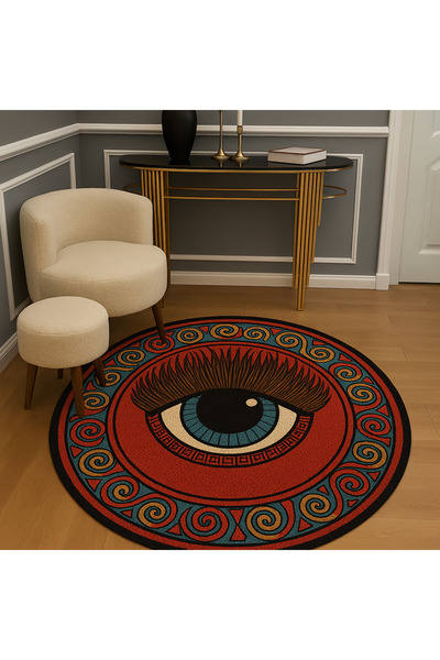 Rugs Modern Halı MOSSO Kırmızı Temalı Kenar Motifli Göz Desenli Dokuma Taban ...